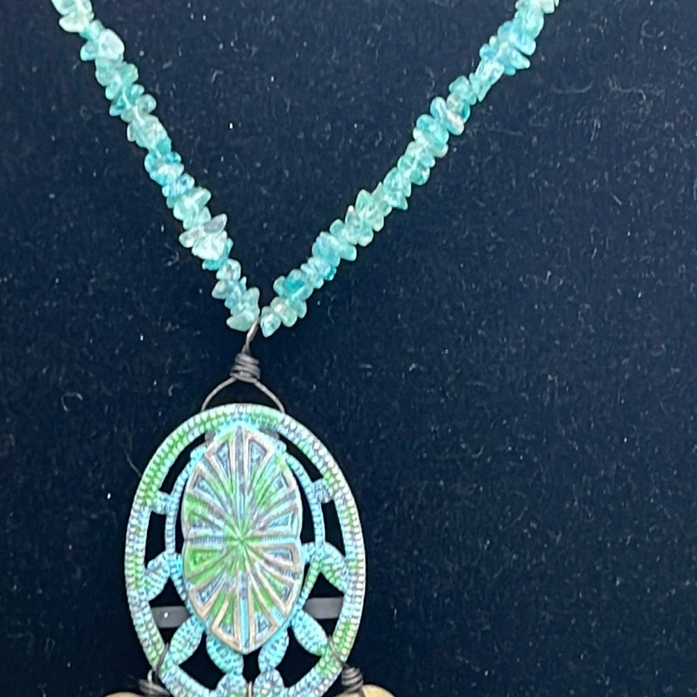 Adorned Crown necklace artisan assemblage fluorite turquoise stone & metal