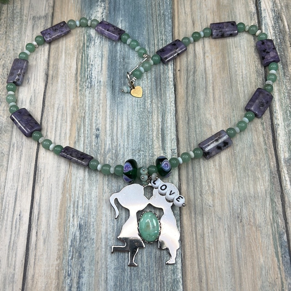 Adorned Crown Artisan Assemblage aventurine jasper Love boy girl necklace