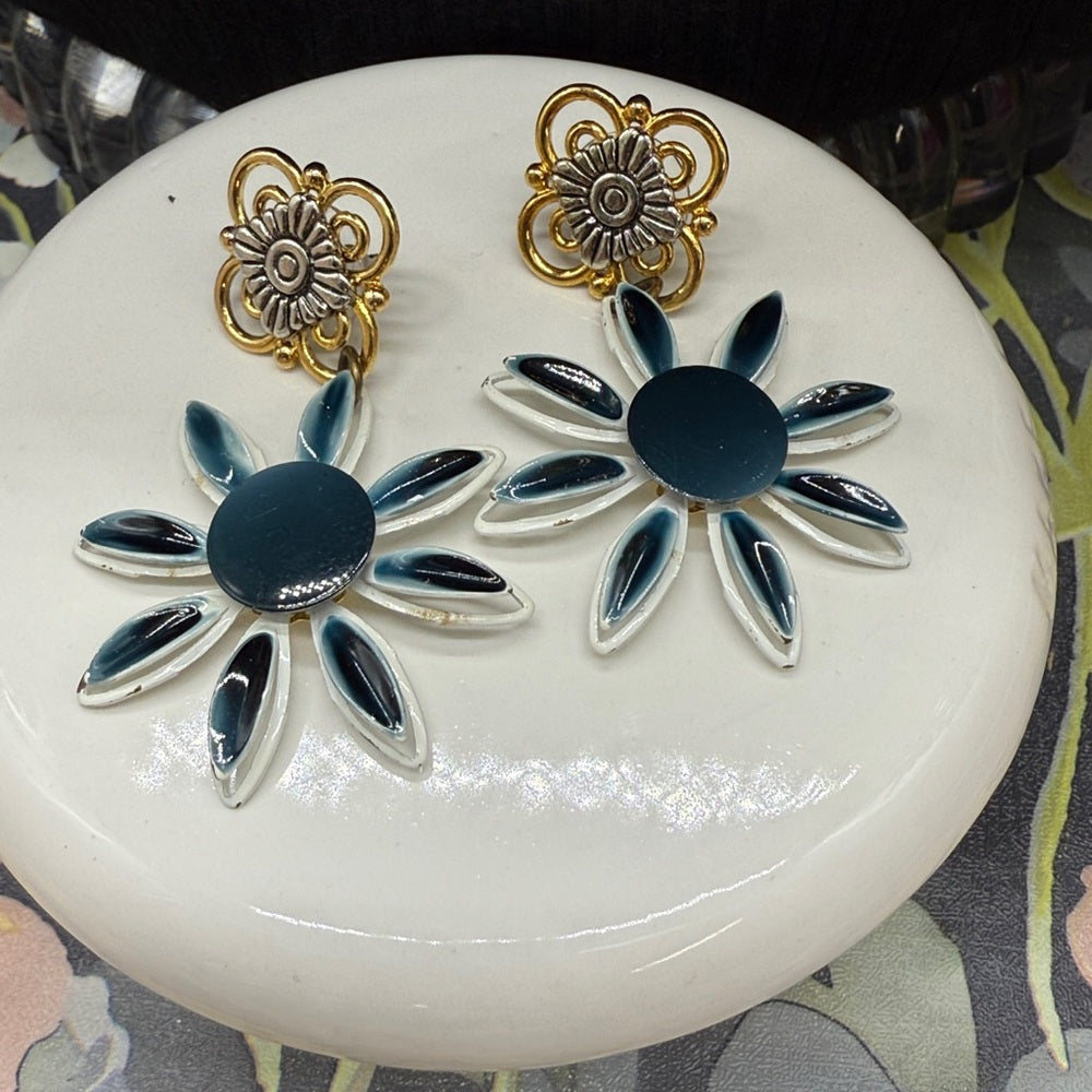Adorned Crown Jewelry assemblage enamel flower post earrings