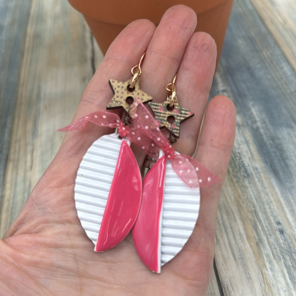 Adorned Crown Jewelry assemblage pink enamel and star earrings