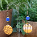 Adorned Crown vintage fabric wood disc earrings Yellow brown lightweight