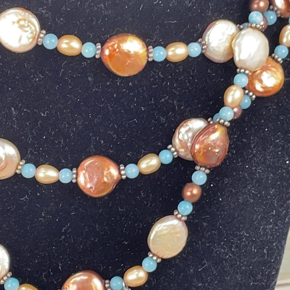 Adorned Crown Artisan Assemblage enamel flower beaded pearl mother necklace