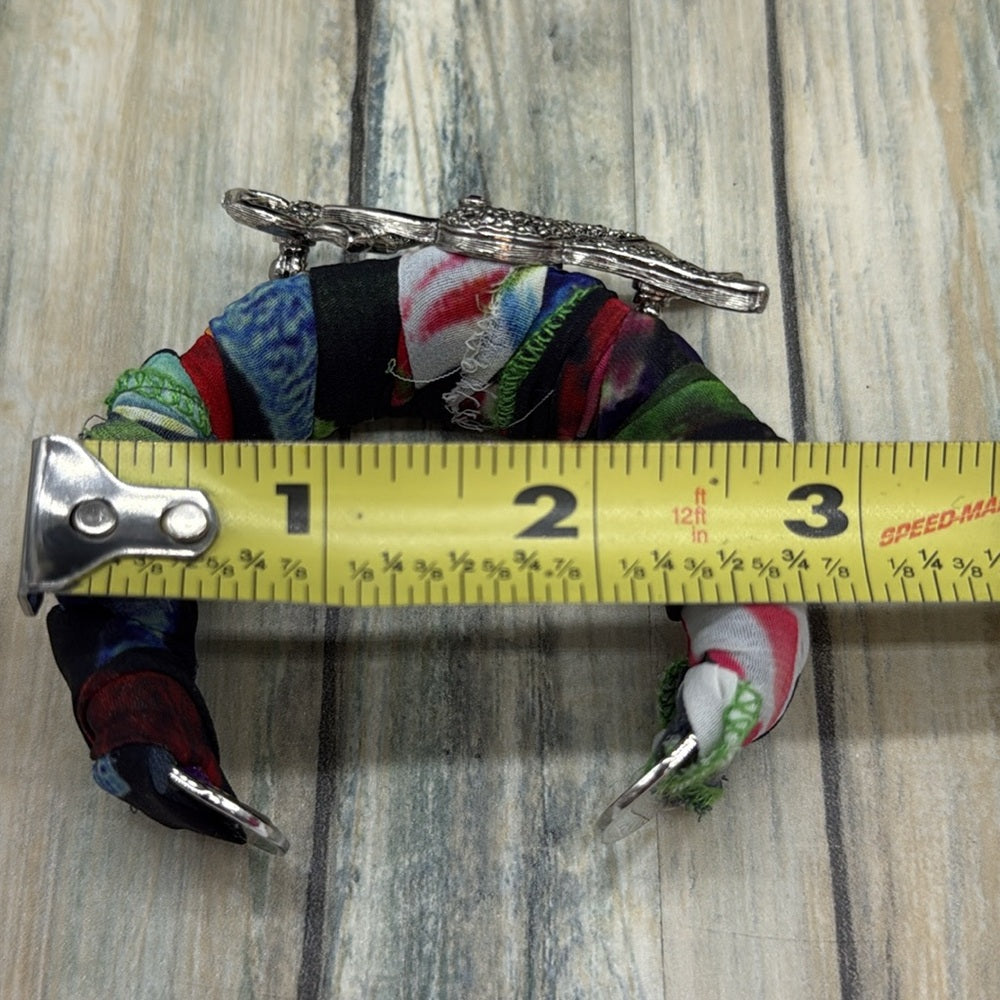 Adorned Crown Jewelry assemblage Hummingbird Multicolor Fabric cuff bracelet