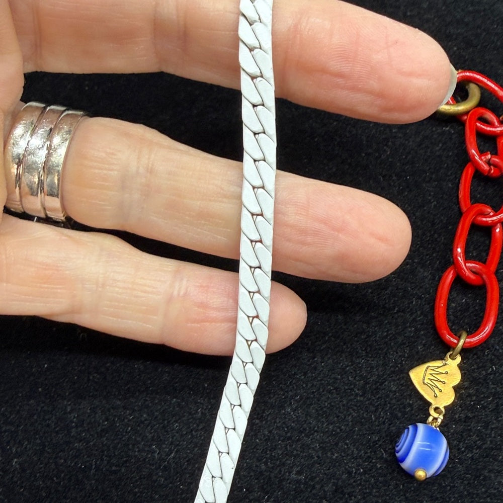 Adorned Crown Jewelry assemblage red white blue enamel flower Star necklace