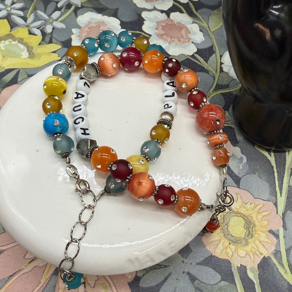 Adorned Crown Jewelry assemblage Laugh Play beaded sterling silver bracelets