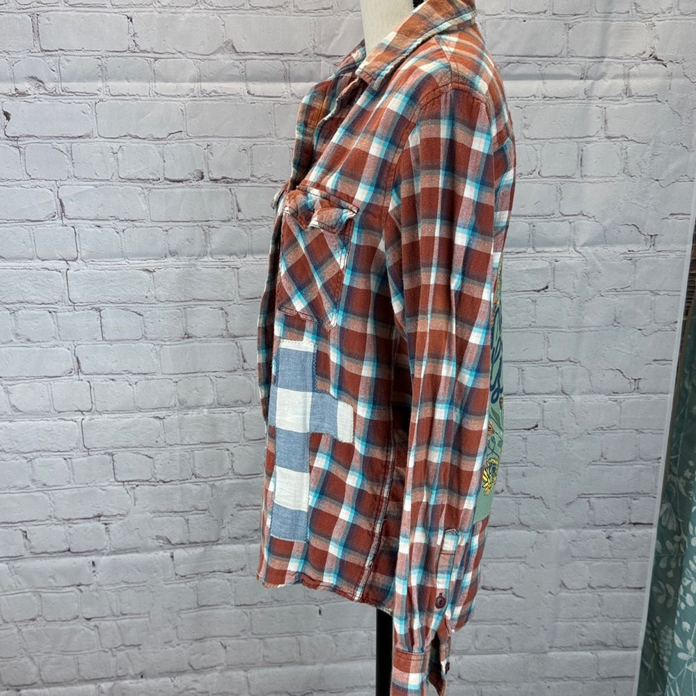 Adorned Crown Jewelry textile altered flannel amazing grace button down sz Med