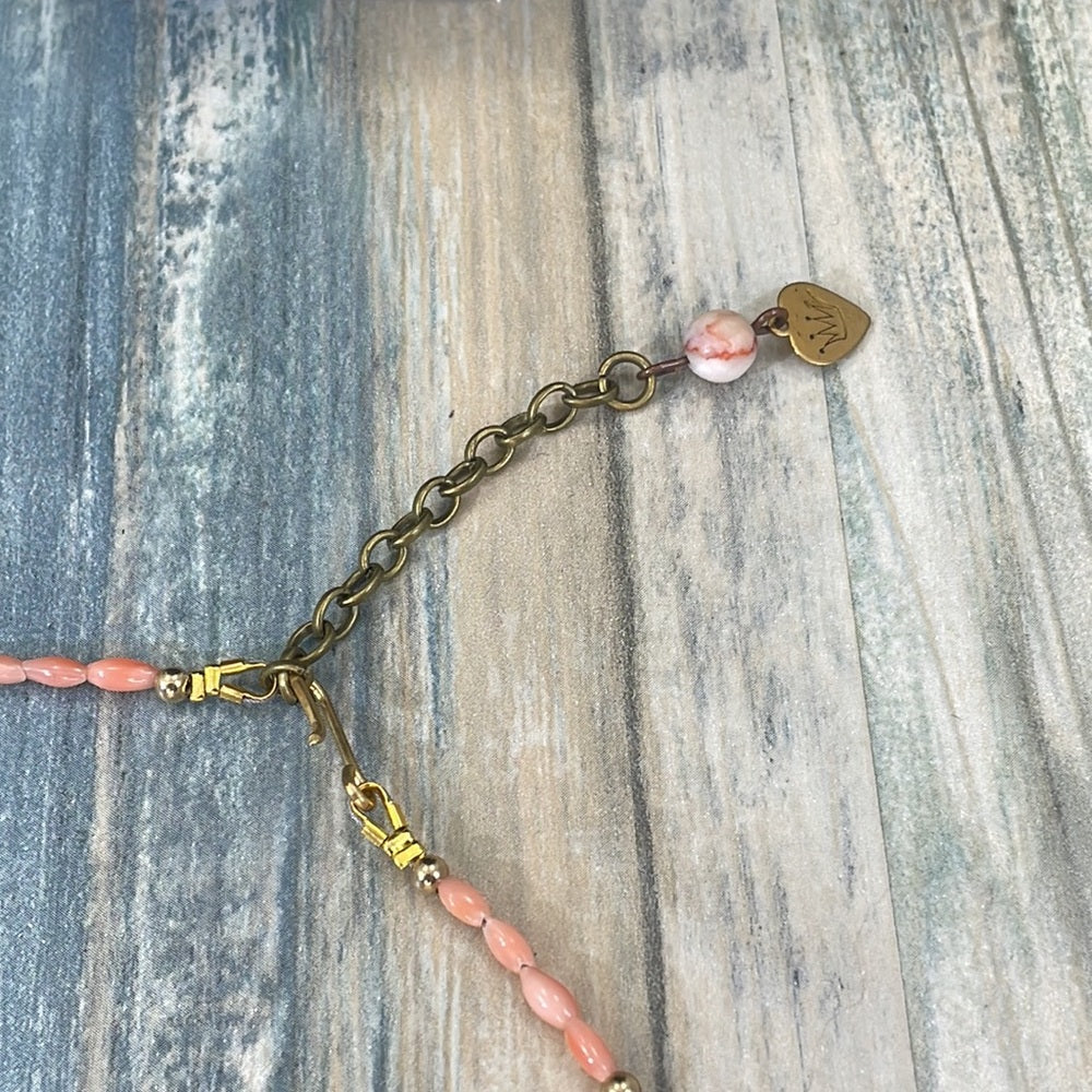 Adorned Crown Artisan assemblage vintage coral cloisonné elephant necklace
