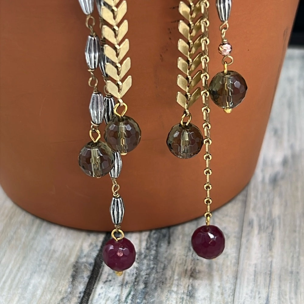 Adorned Crown Jewelry artisan assemblage asymmetrical mix metal earrings