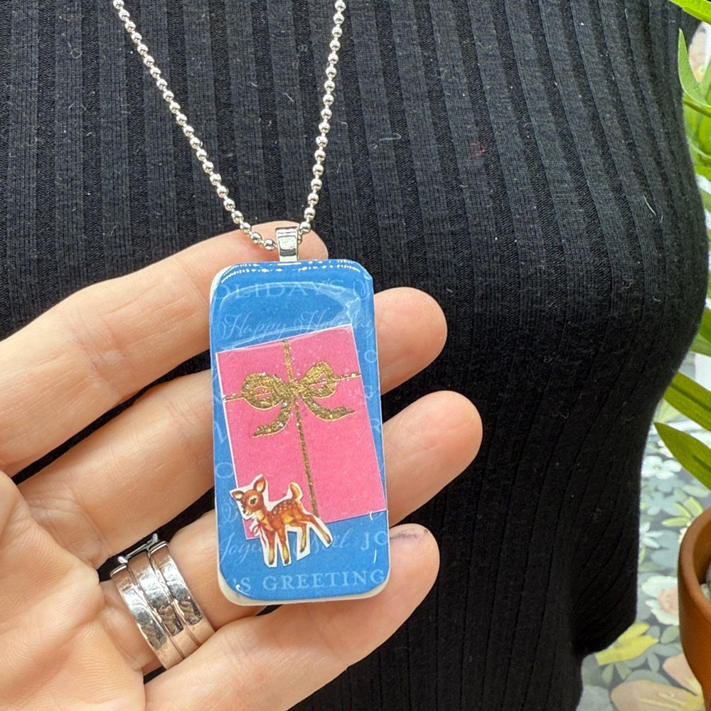 Adorned Crown Jewelry assemblage Christmas present & deer domino necklace
