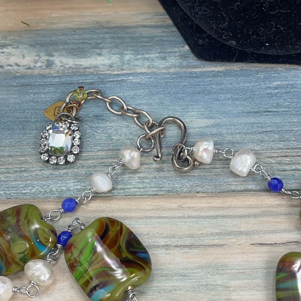 Adorned Crown artisan assemblage rhinestone Pearl swirl necklace