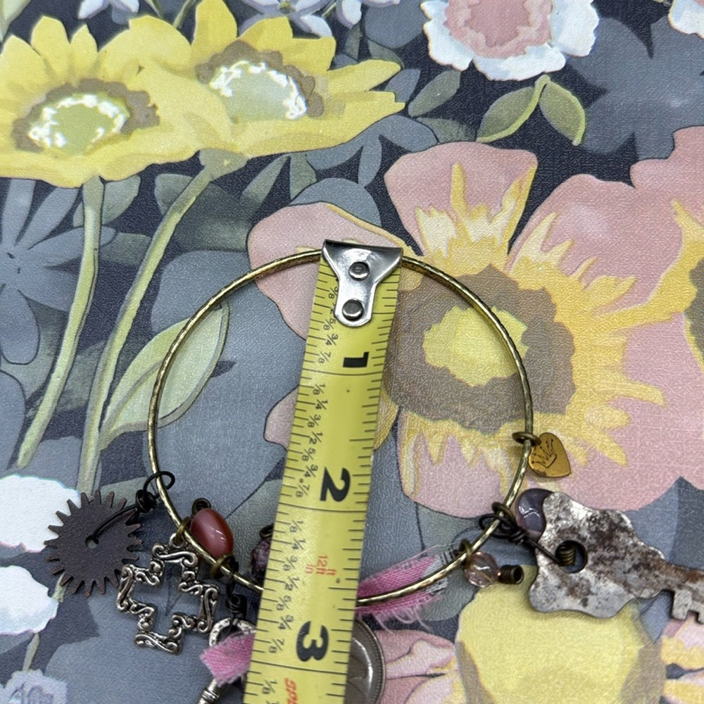 Adorned Crown Jewelry mixed charm key coin pink dangles bangle bracelet