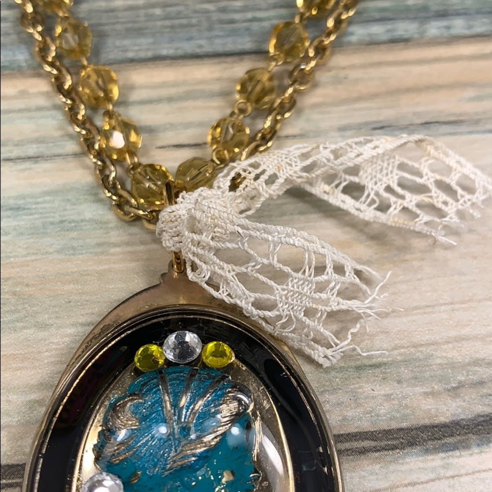 Adorned Crown artisan assemblage dreaming cameo rhinestone bling necklace