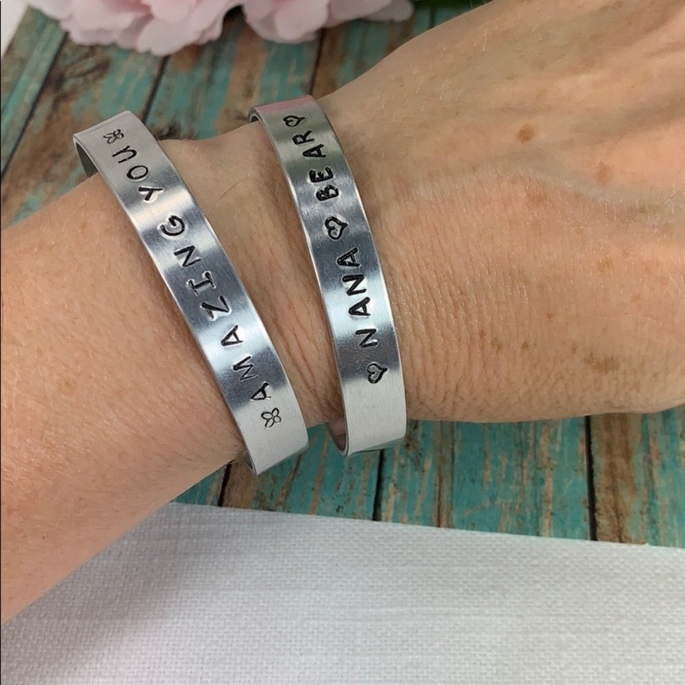 Adorned Crown artisan hand stamp Wild hearts cuff bracelet