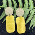 Adorned Crown geo yellow green double leather earrings