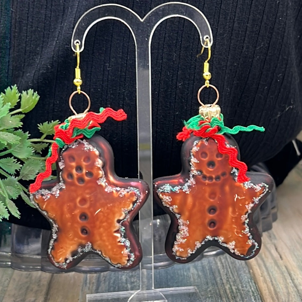 Adorned Crown Artisan Assemblage gingerbread man Christmas earrings
