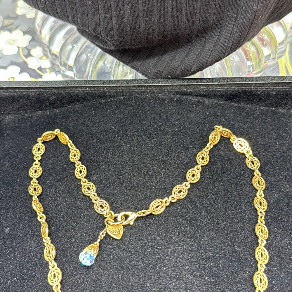 Adorned Crown Jewelry filigree oval link rhinestone pendant necklace