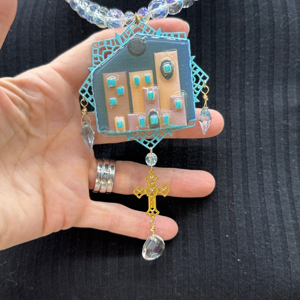 Adorned Crown Jewelry assemblage filigree house crystal necklace