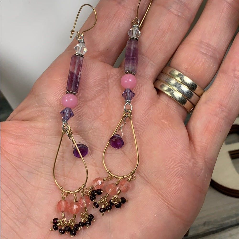 Adorned Crown amethyst rose quartz earrings