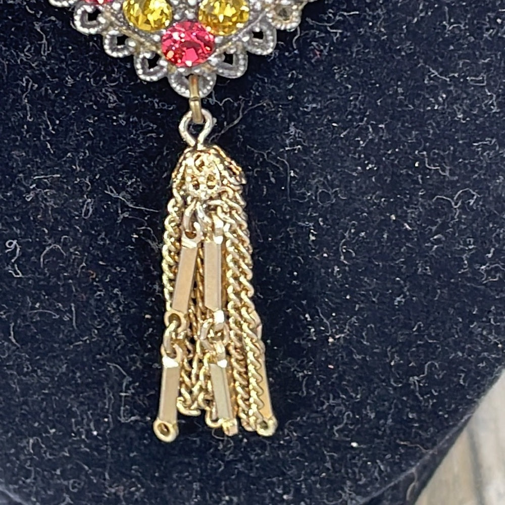 Adorned Crown Artisan assemblage wide golden collar rhinestone necklace
