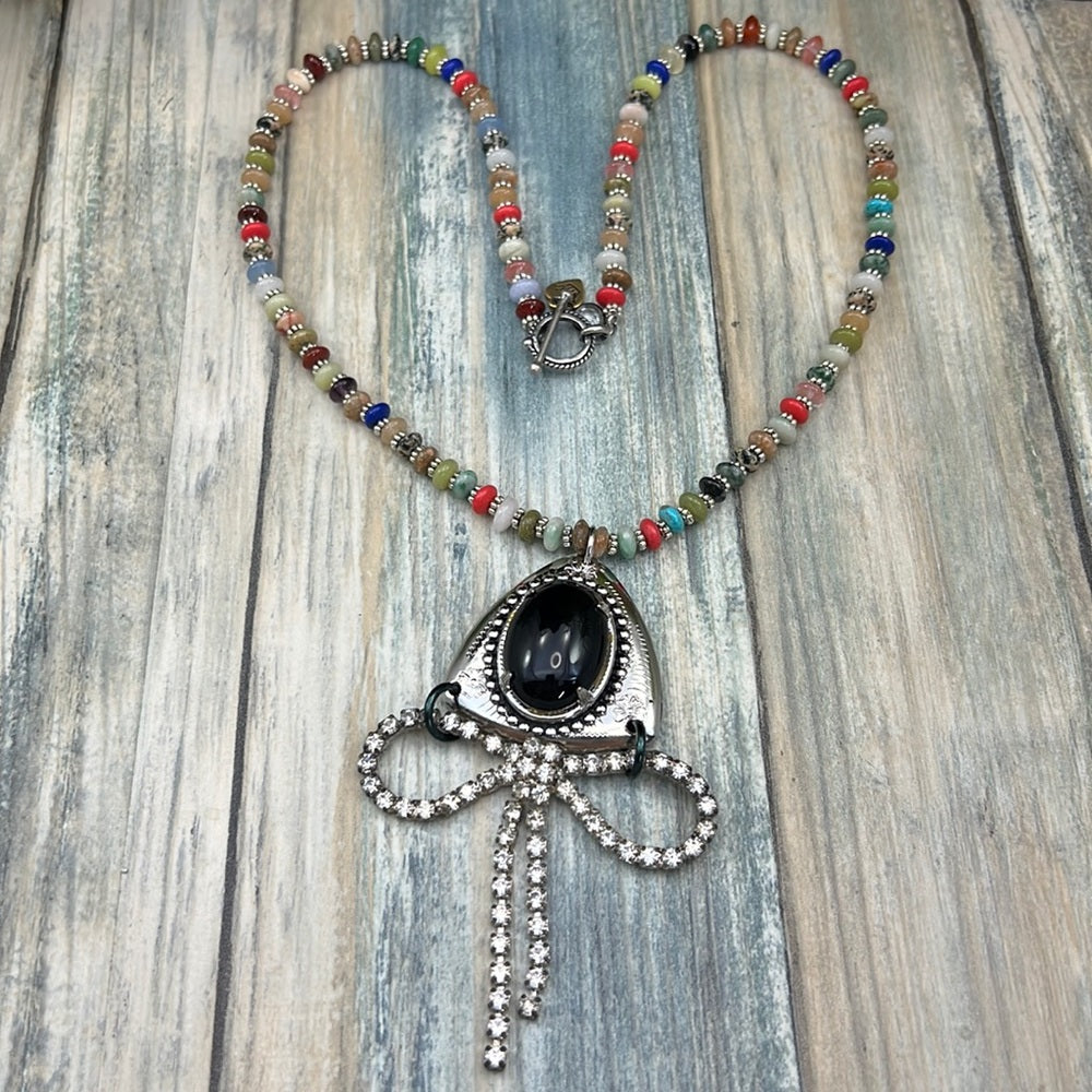 Adorned Crown cowgirl collection bolo bow mixed stone necklace