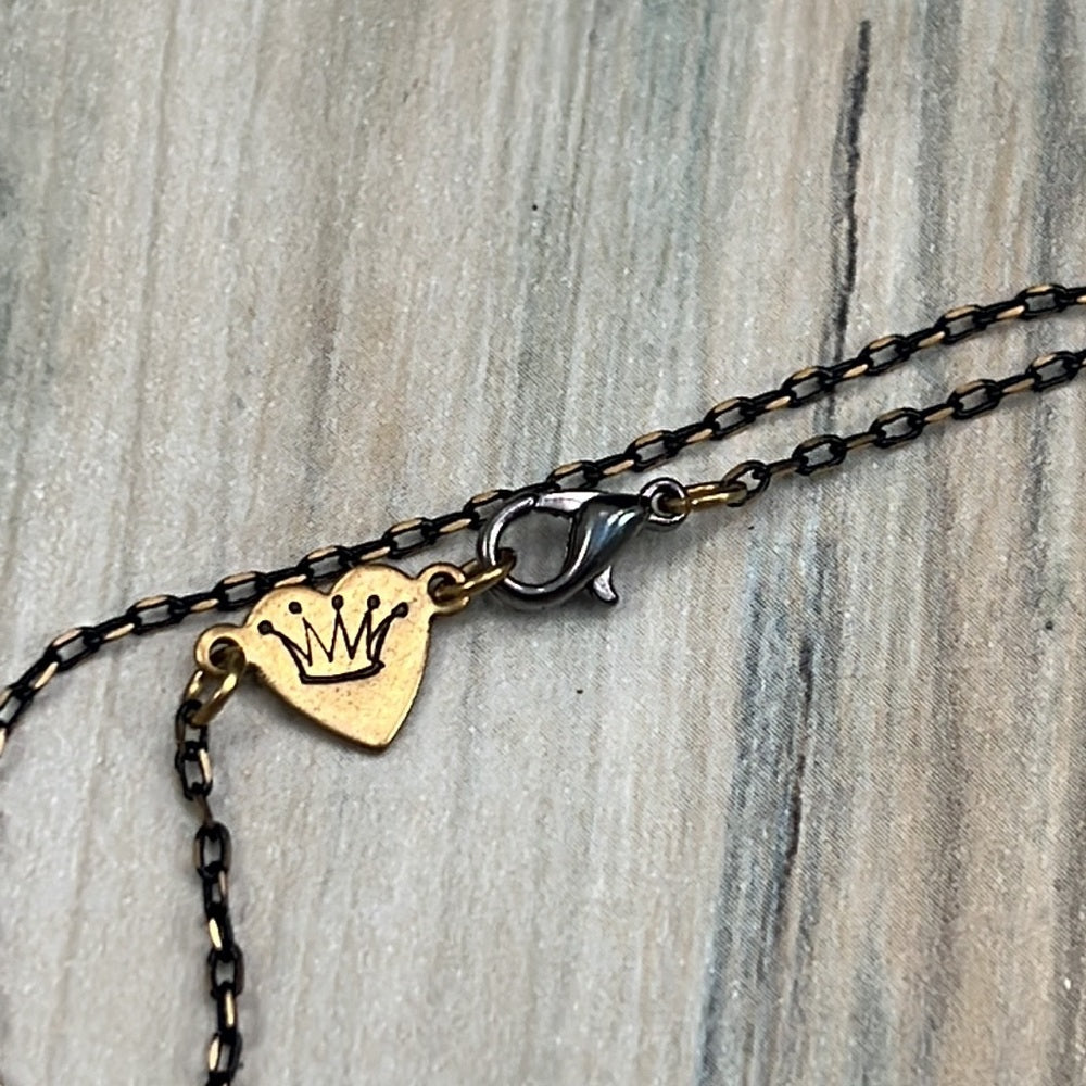 Adorned Crown Artisan Assemblage rhinestone gold black chain Angel necklace