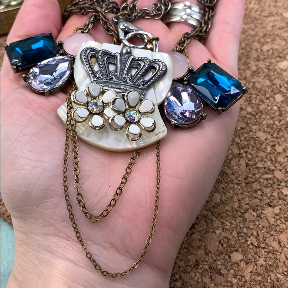 Adorned Crown Artisan Assemblage Mother of pearl and crown necklace
