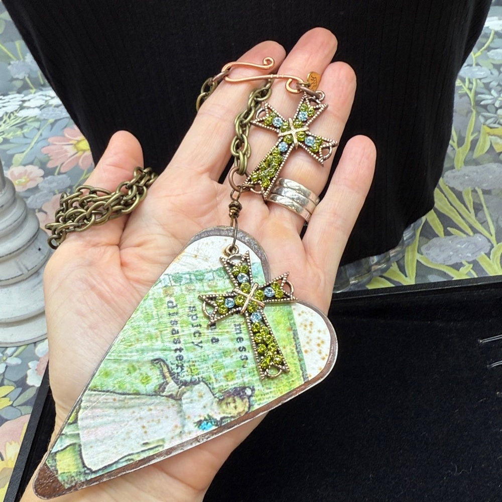 Adorned Crown Jewelry assemblage rusty heart hot mess statement necklace
