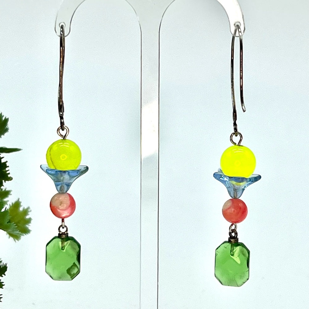 Adorned Crown Jewelry Czech glass mother pearl bead lemon jade bead earrings