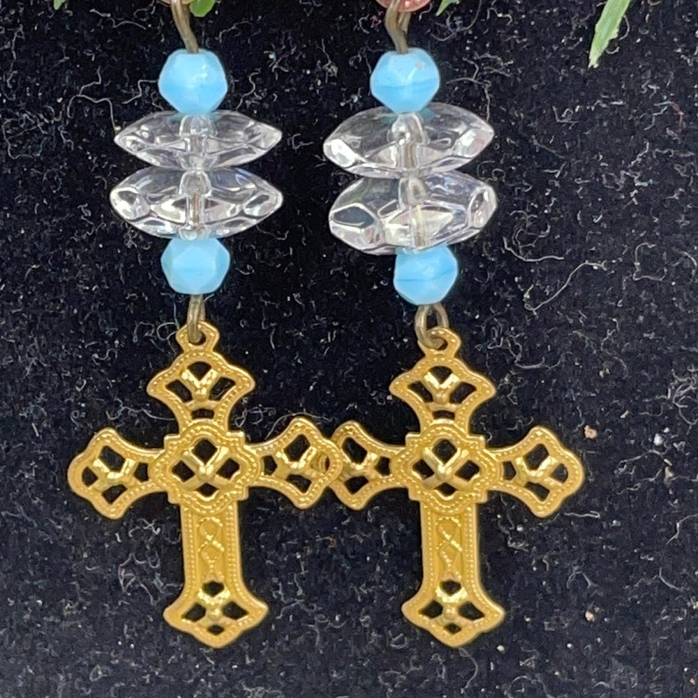 Adorned Crown artisan assemblage faith filigree cross lightweight earrings