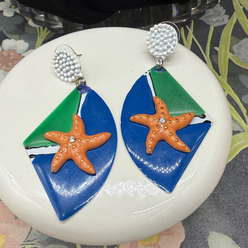 Adorned Crown Jewelry assemblage sailboat starfish earrings
