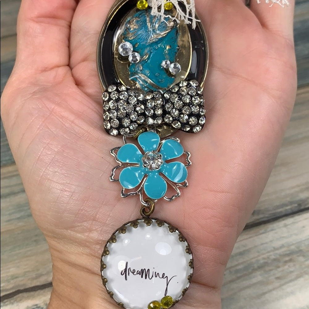 Adorned Crown artisan assemblage dreaming cameo rhinestone bling necklace