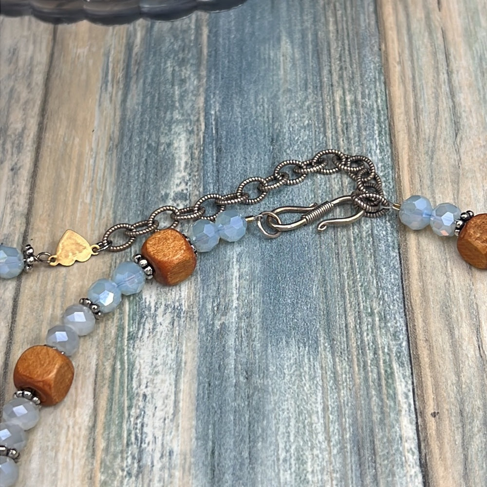 Adorned Crown Artisan Assemblage silver pendant blue green quartz necklace