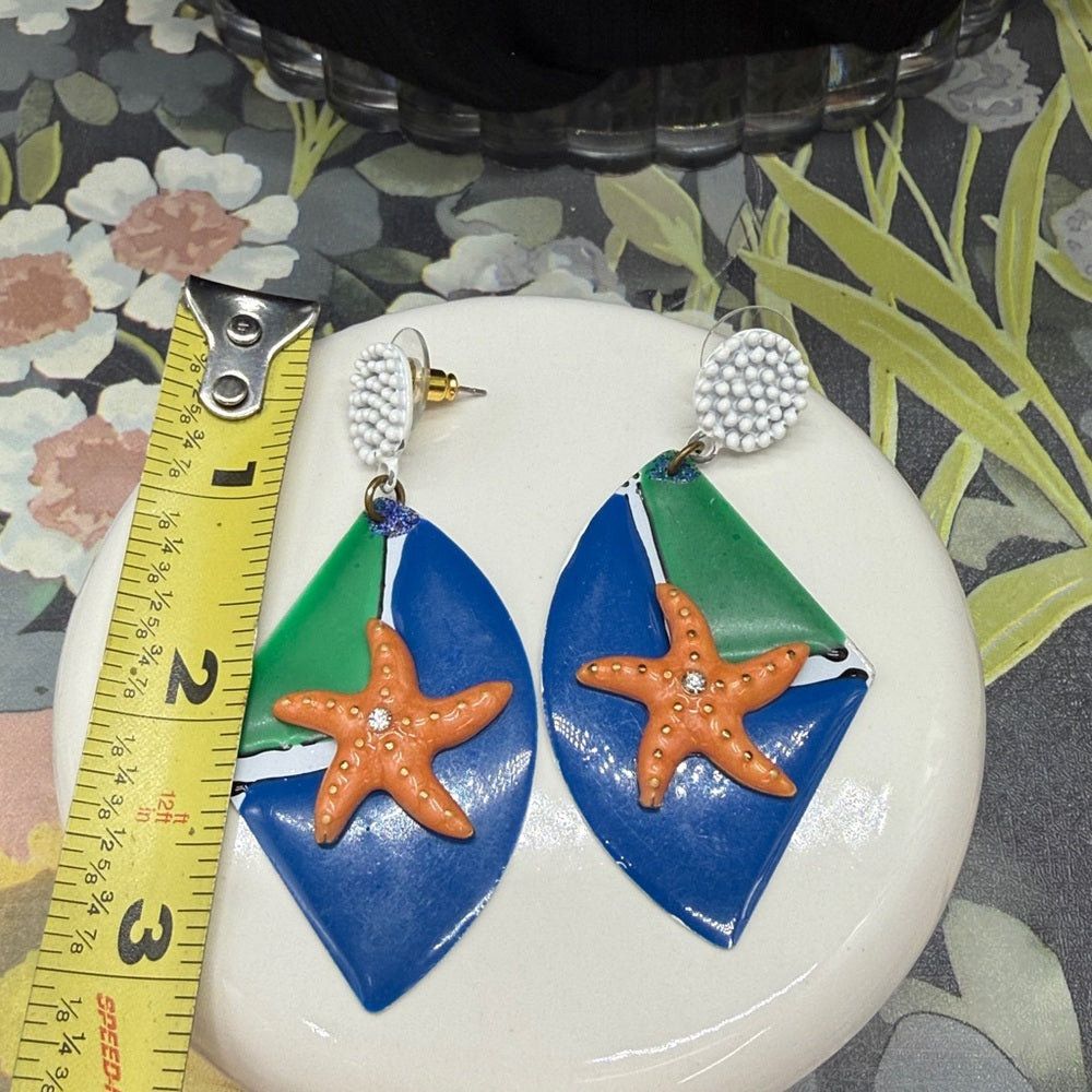 Adorned Crown Jewelry assemblage sailboat starfish earrings