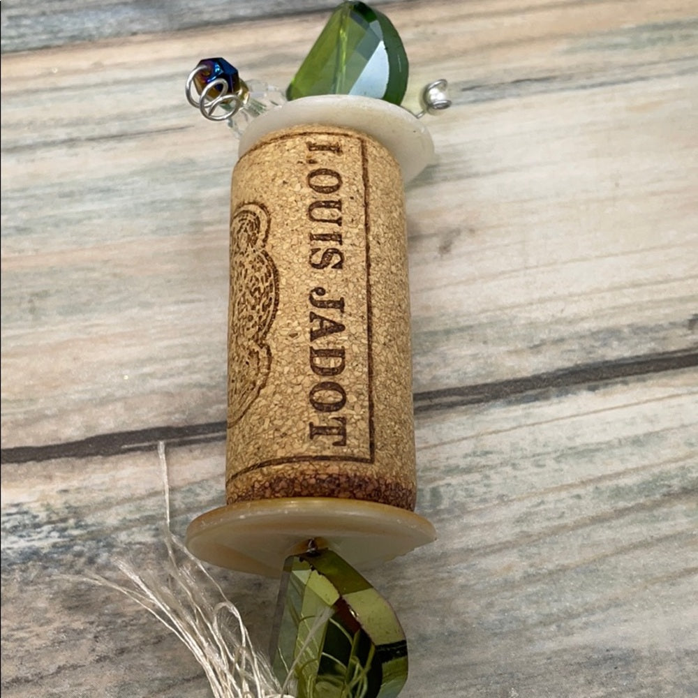 Adorned Crown artisan assemblage wine cork ornament green bead & tassel
