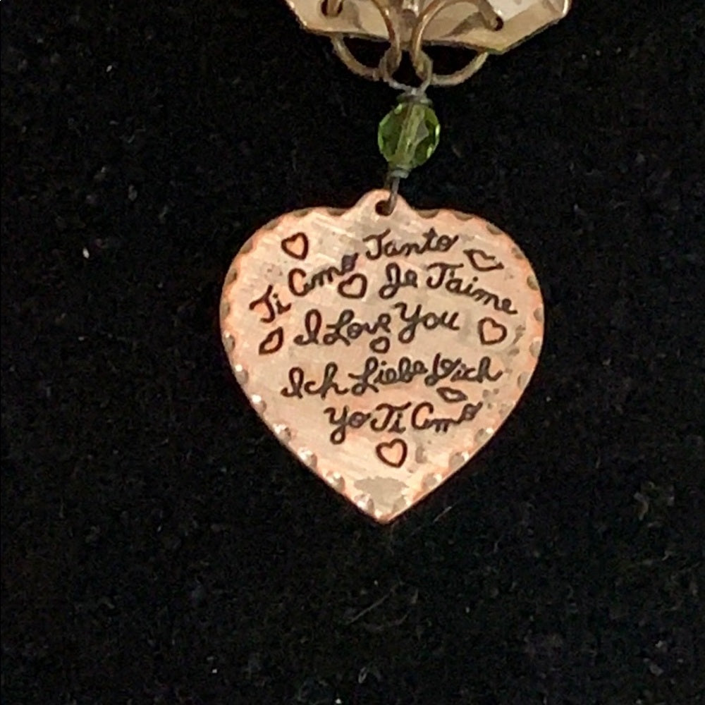 Adorned Crown artisan assemblage I love you in any language pendant necklace