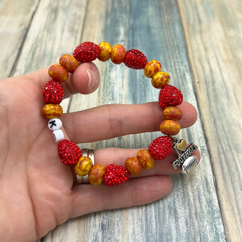 Adorned Crown Kansas City Chiefs KC football red gold stretch bracelet set G