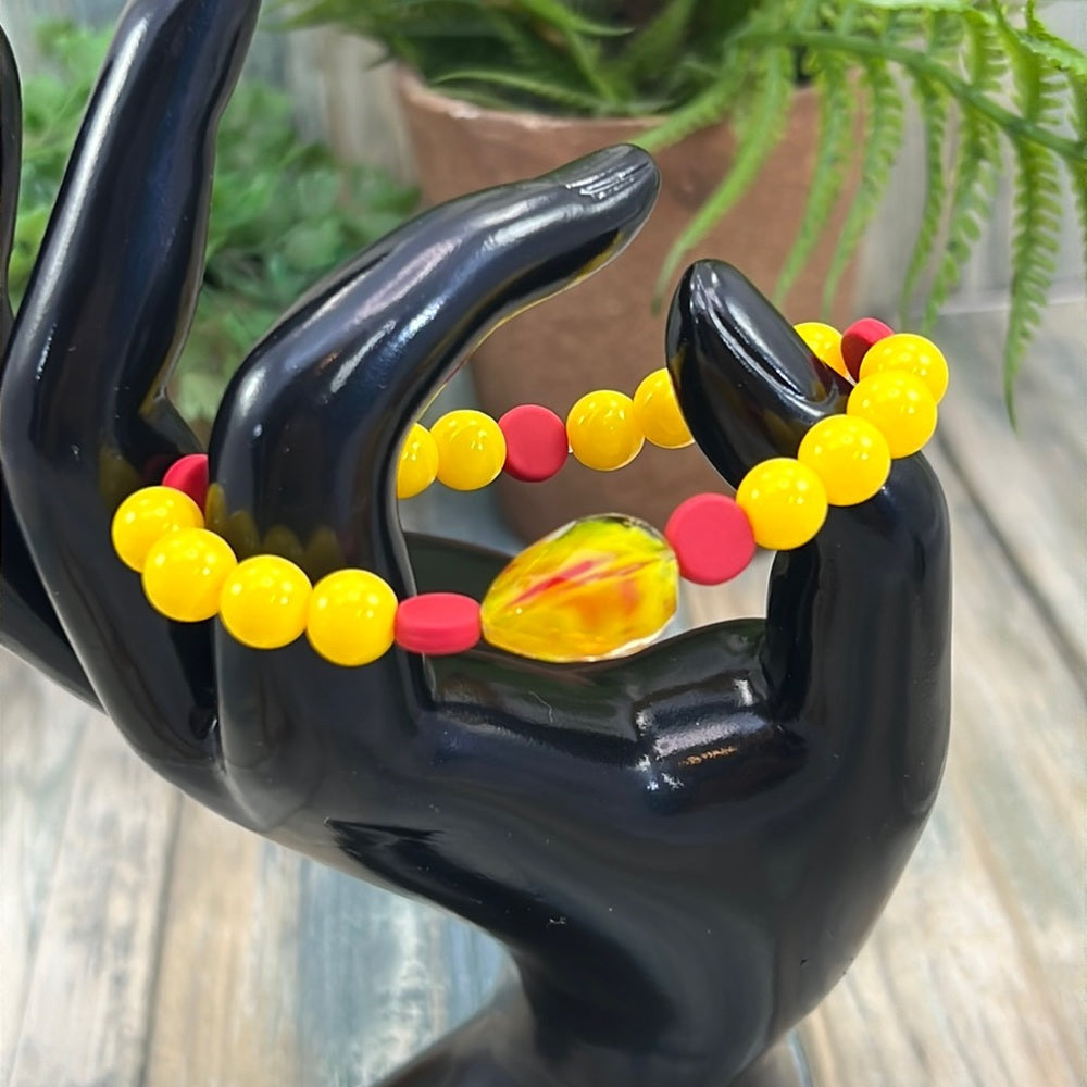 Adorned Crown Kansas City Chiefs KC football red gold stretch bracelet set F