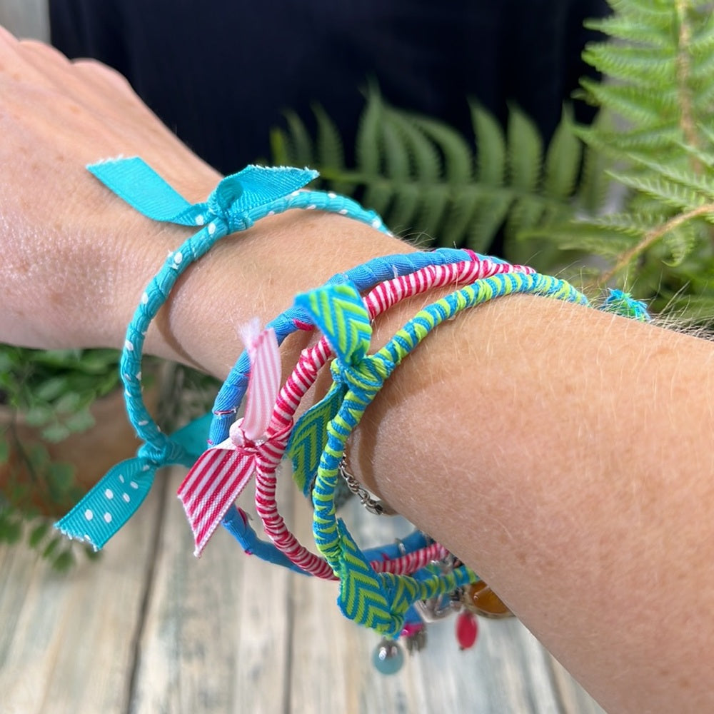 Adorned Crown Jewelry artisan assemblage ribbon charm bangles set of four