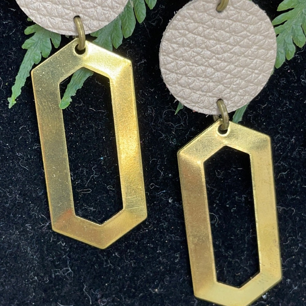 Adorned Crown geo yellow gray double leather earrings