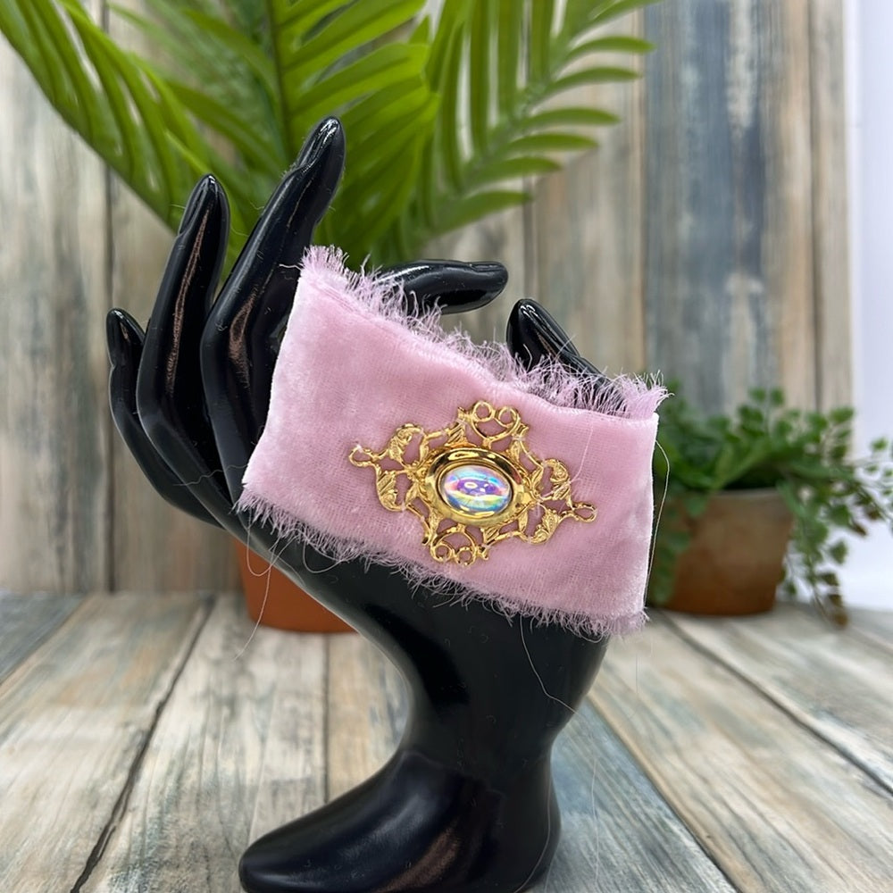 Adorned Crown Jewelry assemblage velvet aurora borealis crystal ball bracelet