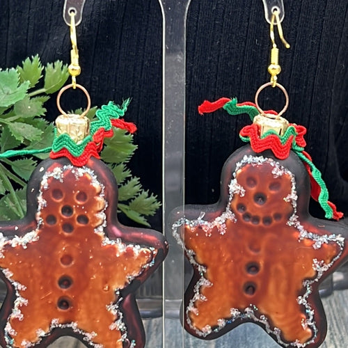 Adorned Crown Artisan Assemblage gingerbread man Christmas earrings