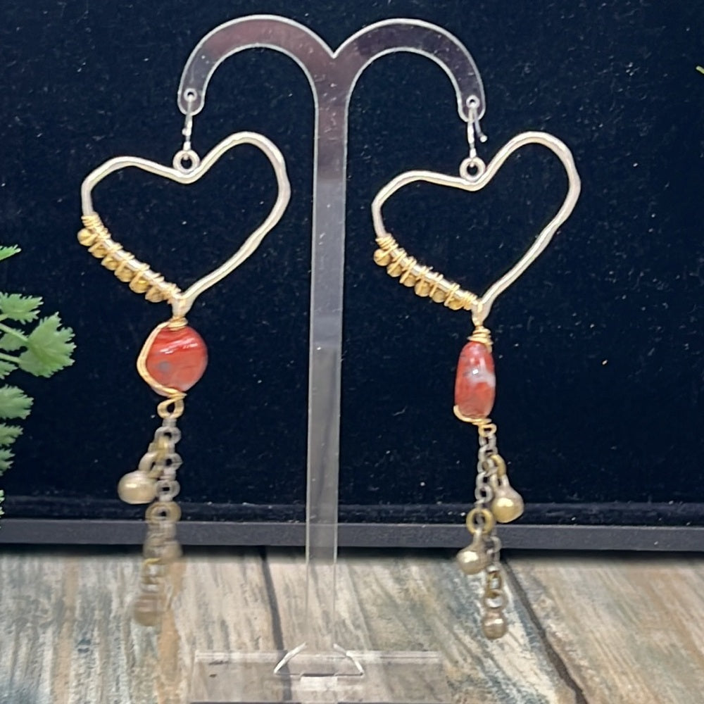 Adorned Crown Artisan Assemblage agate stone heart mixed metal earrings