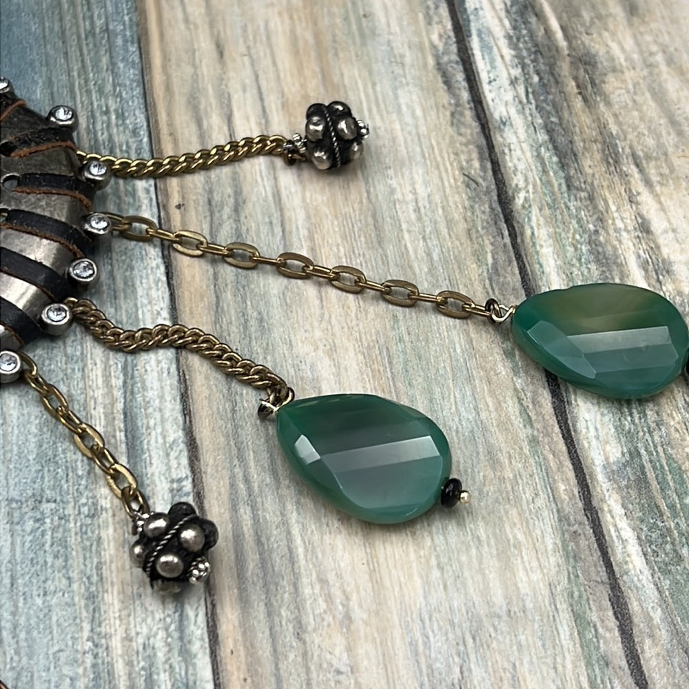 Adorned Crown cowgirl collection pink belt buckle green stone drop necklace
