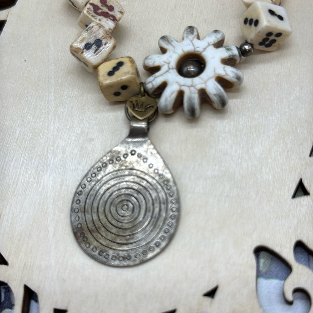 Adorned Crown Jewelry assemblage stretch beaded bone dice bracelet