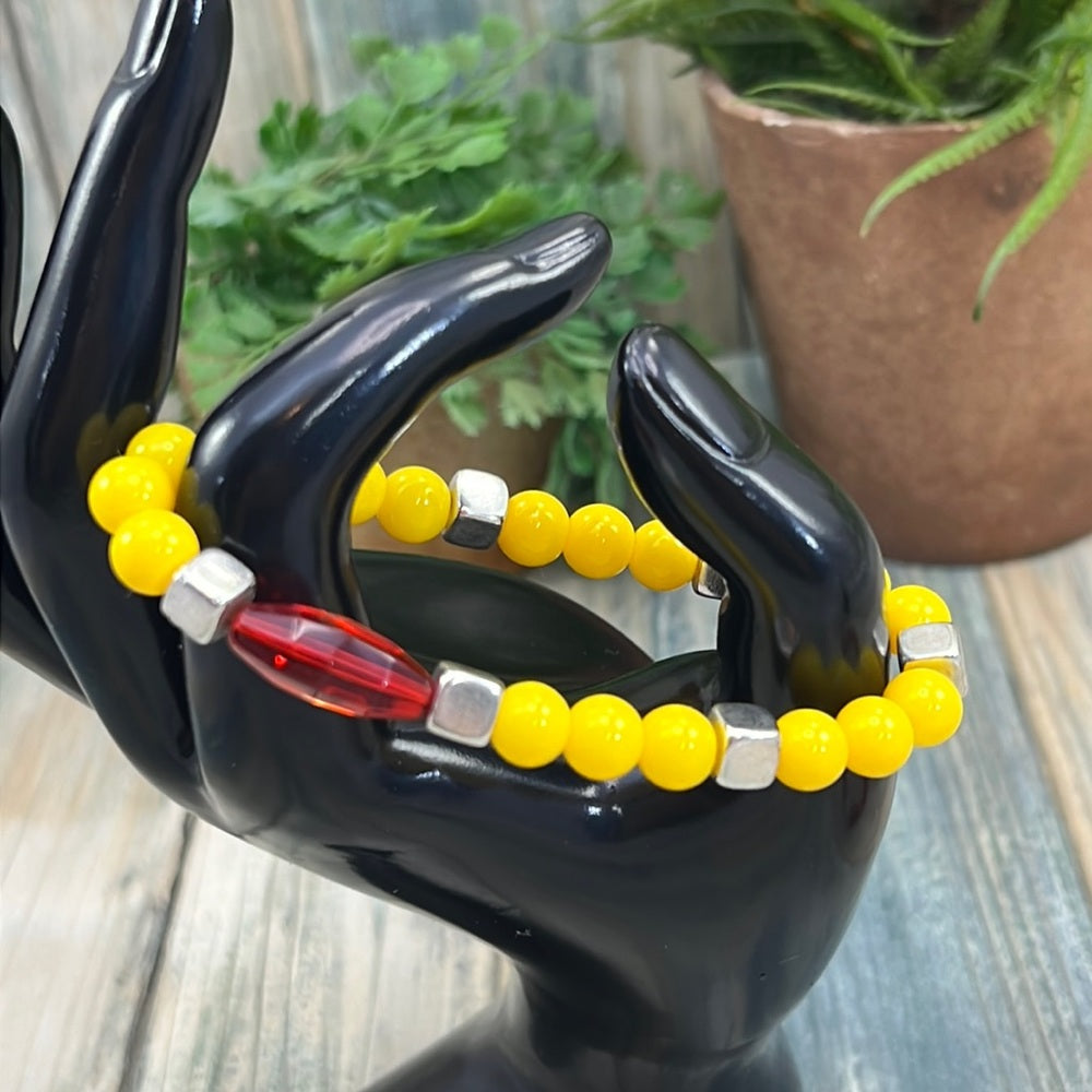 Adorned Crown Kansas City Chiefs KC football red gold stretch bracelet set G