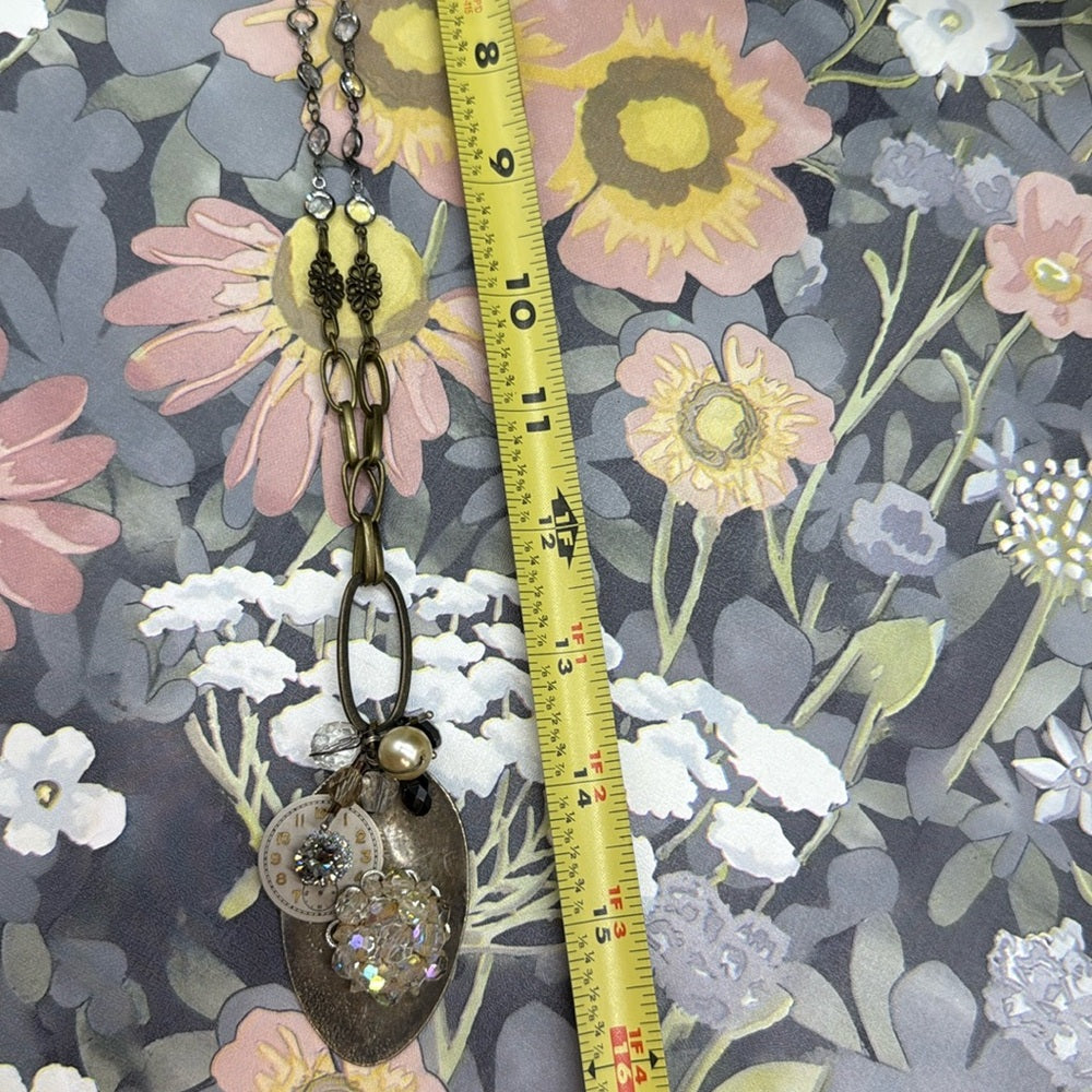 Adorned Crown Jewelry assemblage spoon watch face crystal cluster necklace