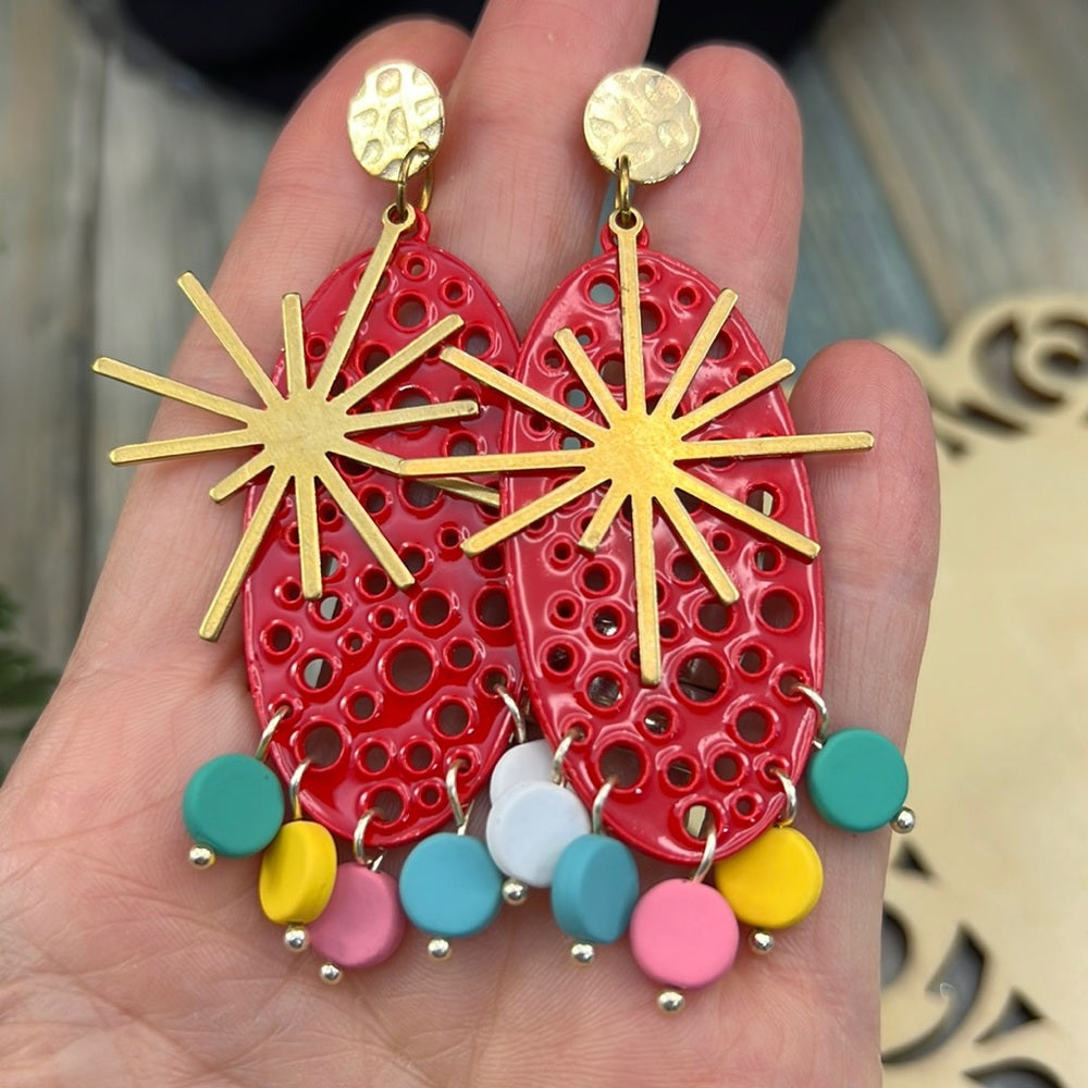 Adorned Crown Artisan Assemblage earrings atomic starburst