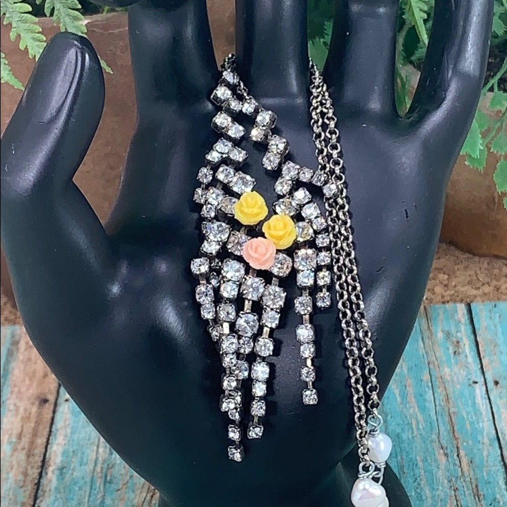 Adorned Crown artisan assemblage rhinestone floral details petite necklace