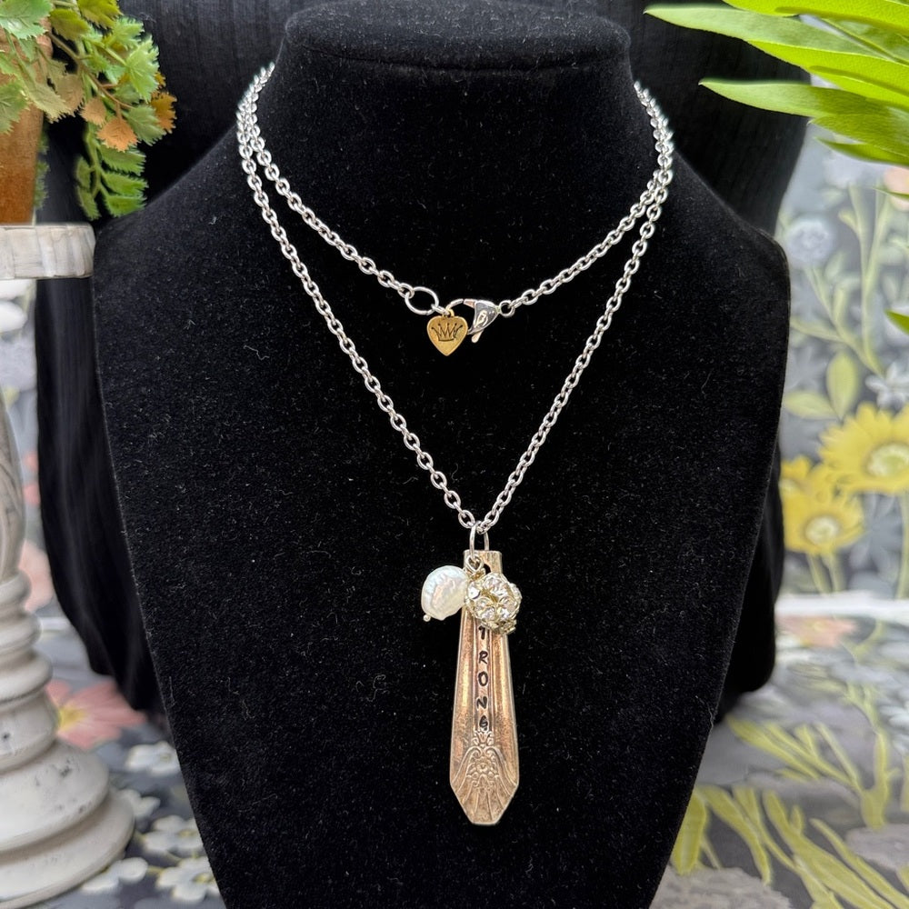 Adorned Crown Jewelry assemblage spoon handle pendant pearl necklace strong