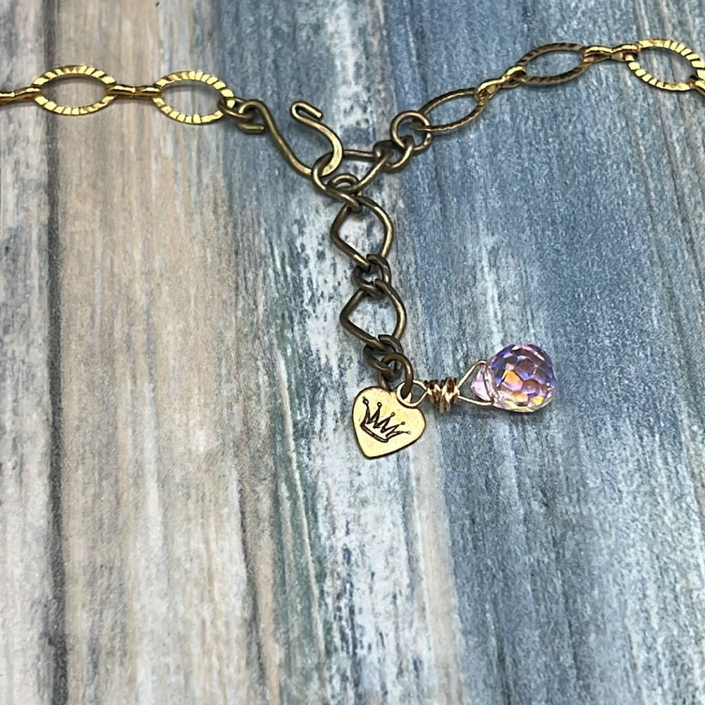 Adorned Crown Jewelry pink blue rhinestone heart bib necklace